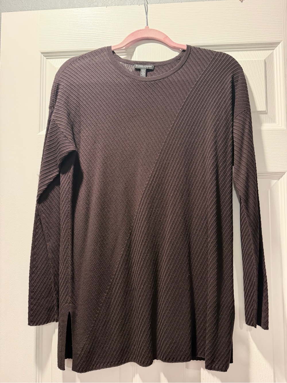 Eileen Fisher Diagonal Rib Long Sleeve Sweater in Chocolate
